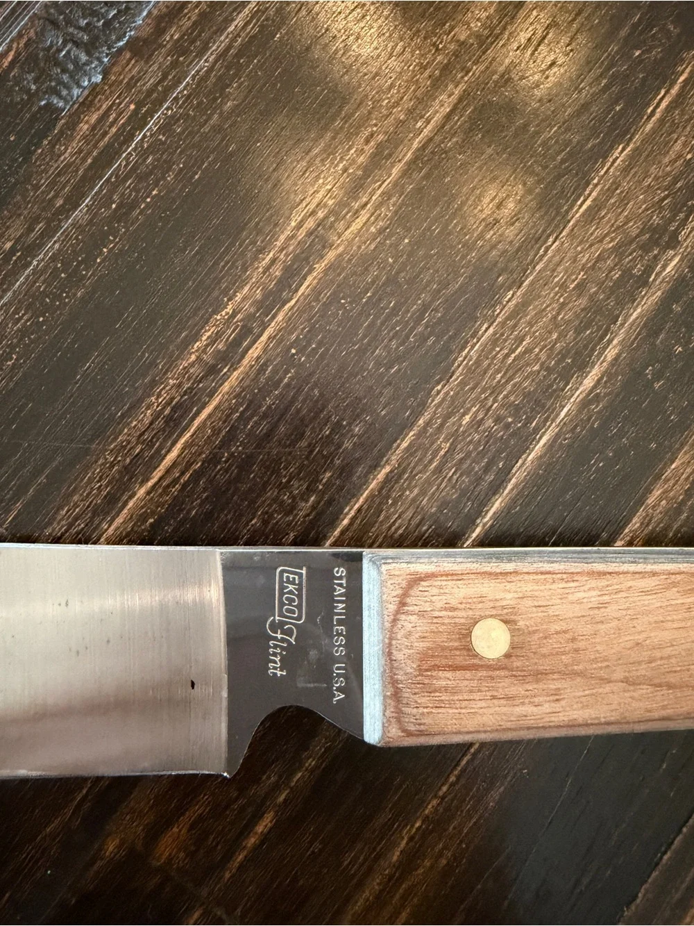 Vintage EKCO Flint Stainless Steel Chef Knife Wood Handle ~13.5” USA